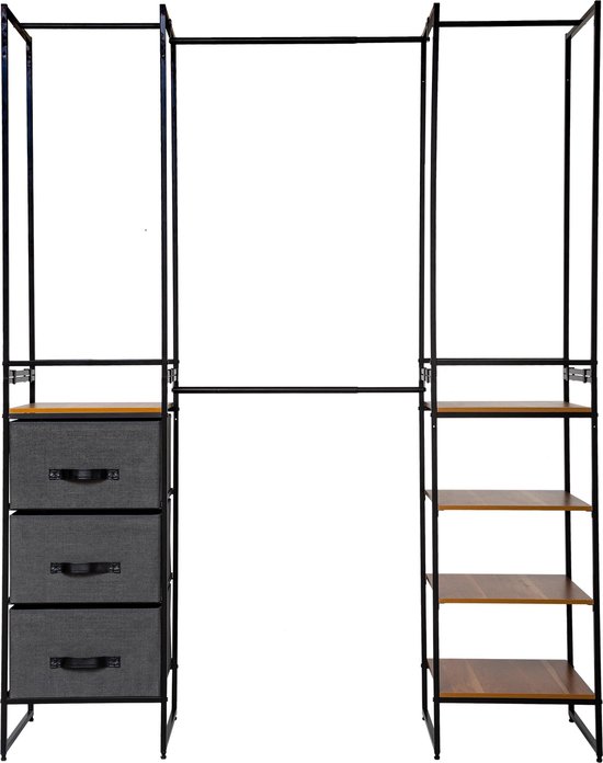 4goodz Kledingrek met lades en planken - 46x180x198 cm - Zwart/Bruin