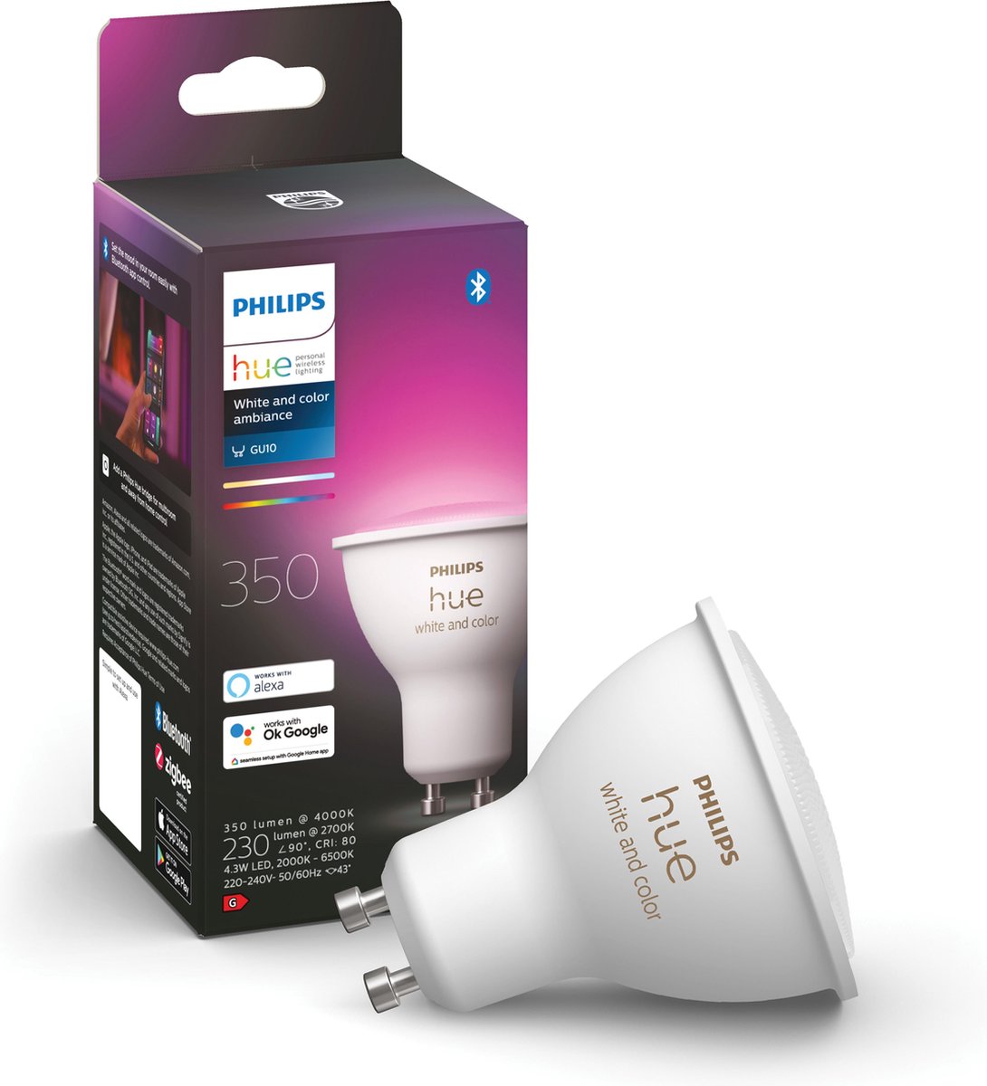 Philips Hue Slimme Lichtbron GU10 Spot - wit en gekleurd licht - 5,7W -  Bluetooth | bol.com