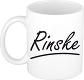 Rinske naam cadeau mok / beker sierlijke letters - Cadeau collega/ moederdag/ verjaardag of persoonlijke voornaam mok werknemers