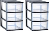2x stuks ladenkast/bureau organizers zwart stapelbaar A4 met 3x lades L26 x B36 x H41 cm - Ladenblokken