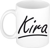 Kira naam cadeau mok / beker sierlijke letters - Cadeau collega/ moederdag/ verjaardag of persoonlijke voornaam mok werknemers