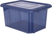 Kunststof opbergbox/opbergdoos donkerblauw transparant L58 x B44 x H31 cm stapelbaar - Voorraad/opberg boxen/bakken met deksel