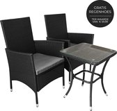 Bistroset Rotan - Jardí - balkonset zwart - 3-delig - inclusief regenhoes + kussens