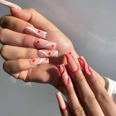24 pcs Press On Nails Red & White Hearts
