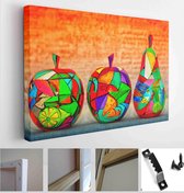 Decorative apple and pear, made of wood and painted by hand paints - Modern Art Canvas - Horizontal - 363865049 - 50*40 Horizontal