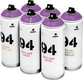 MTN 94 Fluorescent Violet - paarse spuitverf - 6 stuks - 400ml lage druk en matte afwerking