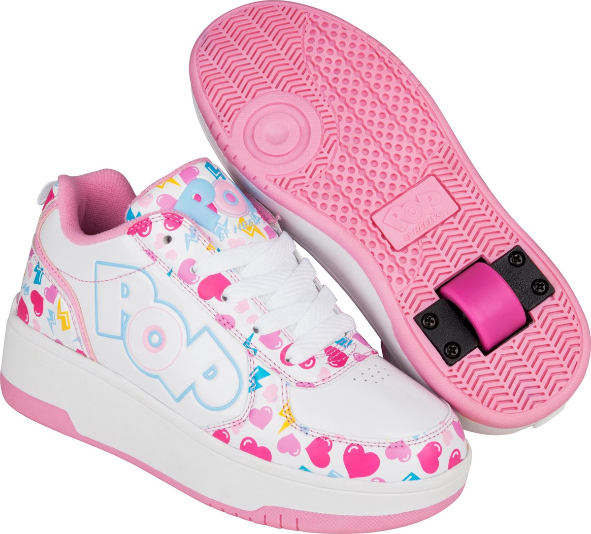 Heelys Pop Strike Sneakers voor Meisjes (Wit / Roze / Hartjes) - Schoenen.nl