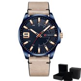 Curren - Quartz horloge voor mannen - 47mm - Créme/Blauw/Brons - Geschenkset