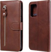 Voor Samsung Galaxy A82 5G Mode Kalf Textuur Rits Horizontale Flip Lederen Case met Houder & Kaartsleuven & Portemonnee (Bruin)
