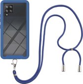 Voor Samsung Galaxy A42 5G Sterrenhemel Effen Kleur Serie Schokbestendige PC + TPU Beschermhoes met Nekband (Blauw)
