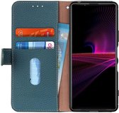 KHAZNEH Sony Xperia 1 III Hoesje Wallet Book Case Echt Leer Groen