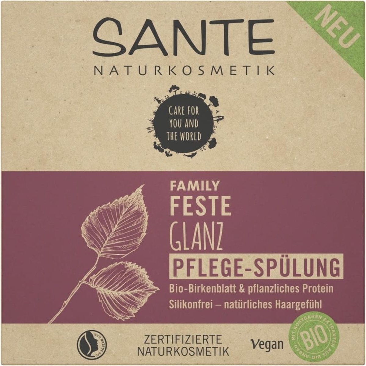 Sante - Solid care - shampoo bar conditioner - Organic birch & plant based proteins - 60gr