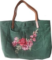 Handgemaakte groene rib tas / corduroy tas bloem