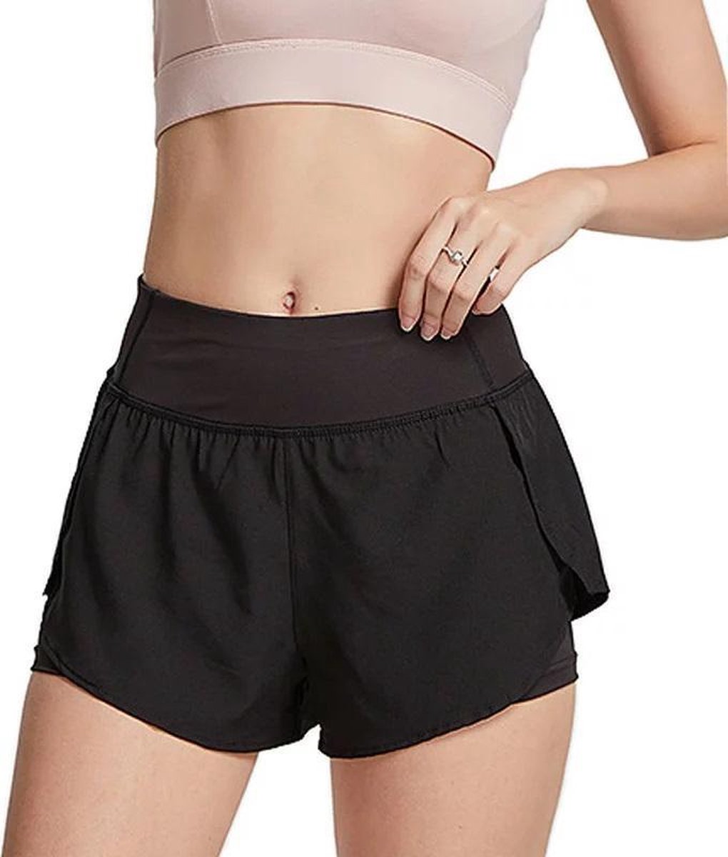 Sportshort dames - broek Fitness - Running - Quick Dry met legging - Zwart maat S |