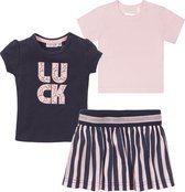 Dirkje SET(3delig) Rok Blauw gestreept en Shirt Navy en roze - Maat 98