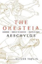 Boek 'The Oresteia' van Aeschylus, met een illustratie van Griekse figuren.