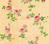 A.S. Création behangpapier bloemen roze, groen, oranje en beige - AS-345016 - 53 cm x 10,05 m
