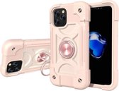 Schokbestendige siliconen + pc-beschermhoes met dubbele ringhouder voor iPhone 12 mini (roségoud)