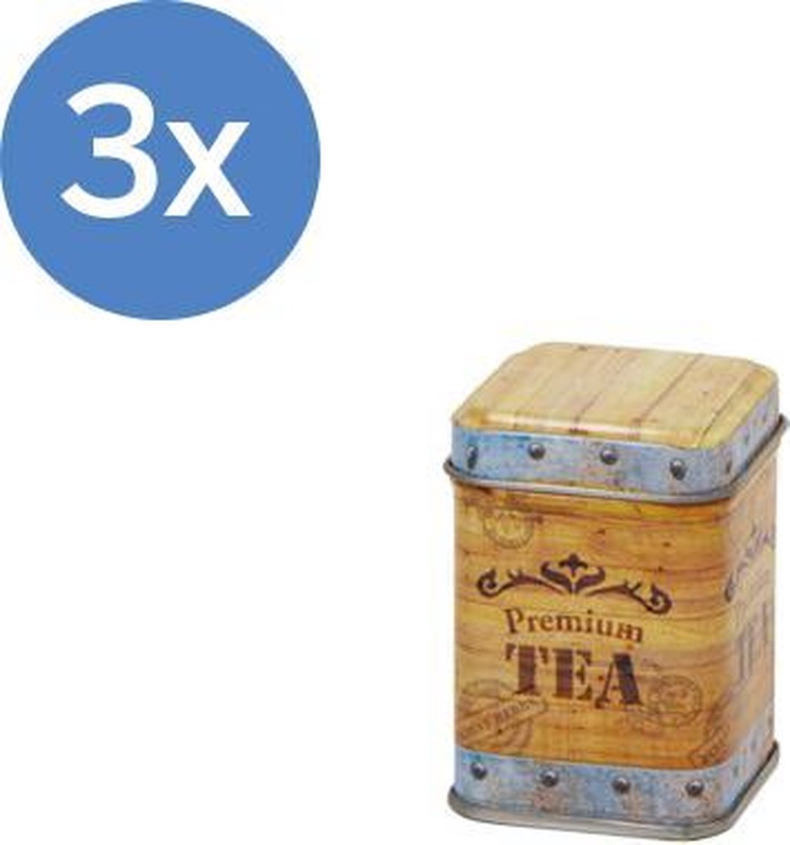 Bewaarblik/Voorraadblik - Vierkant - Los deksel - Tea Chest - extra klein - 3 stuks