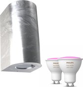 Nordlux Canto 2 Maxi Wandlamp Buiten - Muurlamp - Tuinverlichting LED Buiten - Buitenlamp - 2 Lichtpunten - Incl. Philips Hue White & Color Ambiance GU10 - Inox