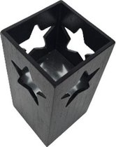 Waxinelichtje houder - Ster - Vierkant - Zwart - Hout - 16 x 8 cm