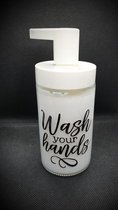 Distributeur de savon en verre 'Lavez-vous les mains'