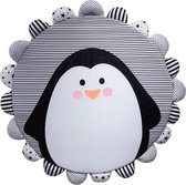 Baby cadeau jongen en meisje - Vloerkleed kinderkamer -  Schattige pinguïn - Speelmat met Kussentjes - kindertapijt - speelkleed jongens en meisjes - Zwart - Wit - Grijs