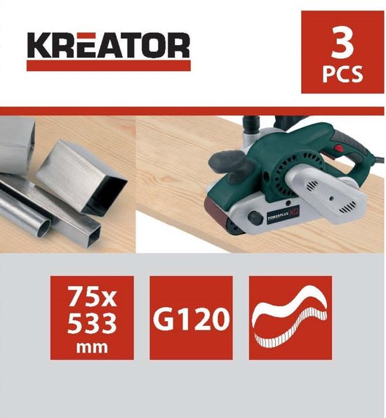 Kreator KRT242005 Schuurband - 75 X 533mm -  Korrel 80 - 3 stuks - Kreator