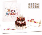Pop up verjaardagskaart aardbei chocolade taart pop-up wenskaart met berichtpaneel - met leeftijd sticker goud verjaardag versiering