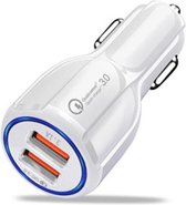 Universele auto oplader - fast charging USB autolader - Laadt 2 apparaten tegelijk op - Met stijlvolle fancy lichtindicatie - Wit