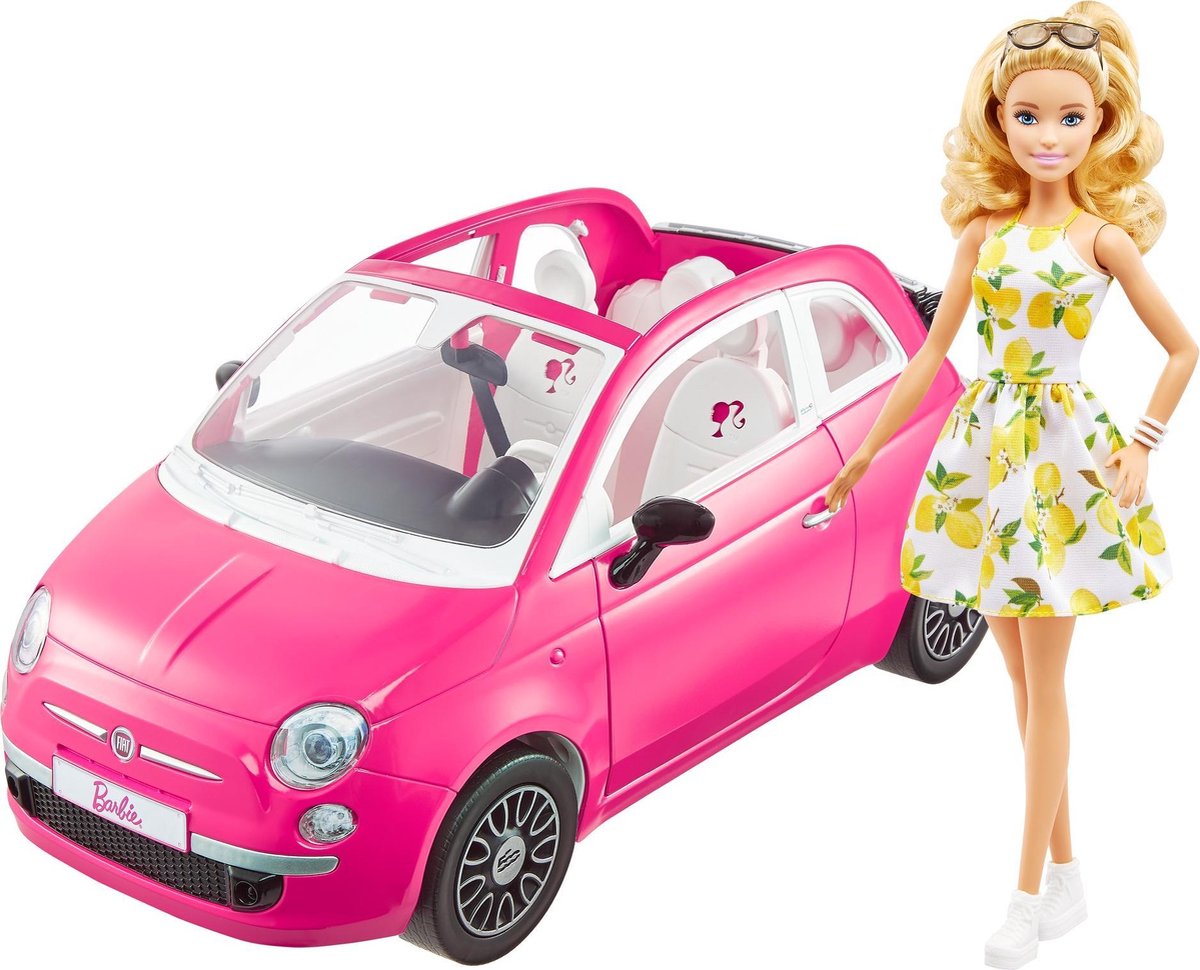Barbie Voiture Cabriolet Rose pour poupée, décapotable avec deux