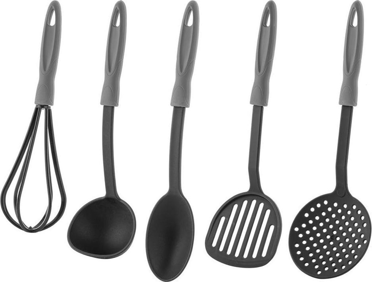 Praktyczna 5 delig kookgerei set - keukengerei - nylon - grijs - geschikt voor vaatwasser