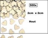 500x Confetti hartjes hout 2 x 2 cm - huwelijk valentijn liefde trouwen thema feest hart