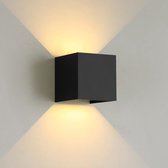 Moderne LED Wandlamp Kubus - Zwart- Set 2 Stuks - Waterdicht – Sfeerlamp 6W Warm Wit – Geborsteld Aluminium – Binnen of Buiten
