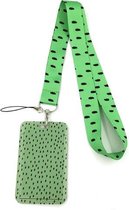 Moodadventures | Keycord-Pashouder met Telefooncord | Lanyard | Groen Streepjes | Badgehouder