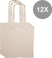 12x Katoenen Tas - Basic Tote Bag - stevige kwaliteit – Naturel van kleur