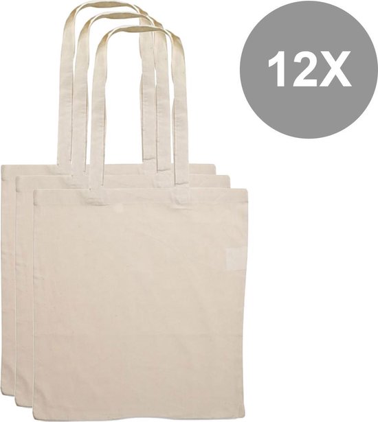 12x Cotton Bag - Basic Tote Bag - Qualité robuste - Couleur naturelle