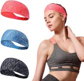 Set 3 Stuks Sport Haarbanden - Sport haarbanden - Kleur 3 - Dames Haarband - Heren Haarband - Hoofdband - Volwassenen - Elastisch antislip - Lichtgewicht - Atletisch - Gym - Dans - Yoga - Har