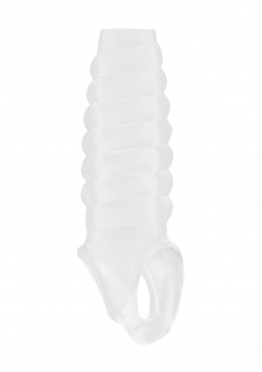 Sono No.21 Penis Sleeve met Testikel Bevestiging voor Optimale Stimulering door Geribbelde Structuur - Transparant
