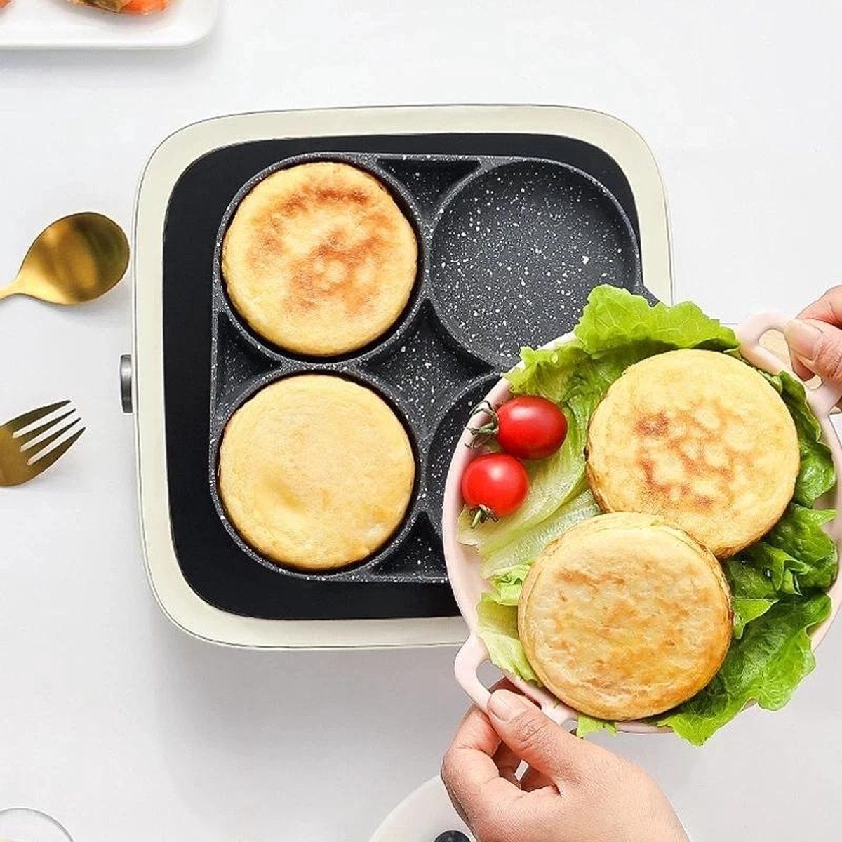 Crêpemaker - eierpan - pancake pannenkoeken 4 kop marmeren anti aanbaklaag