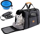 Selwo™ kattentas, transportbox, ademende en opvouwbare hondenbox, kattentransportboxen met verstelbare schouderriem, kattentransportkooi met afneembaar pluche matras + kom