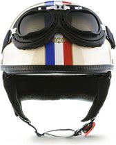 MOTO D23 braincap, France, halve helm, pothelm voor scooter en motor, Wit Rood, S, hoofdomtrek 55-56cm