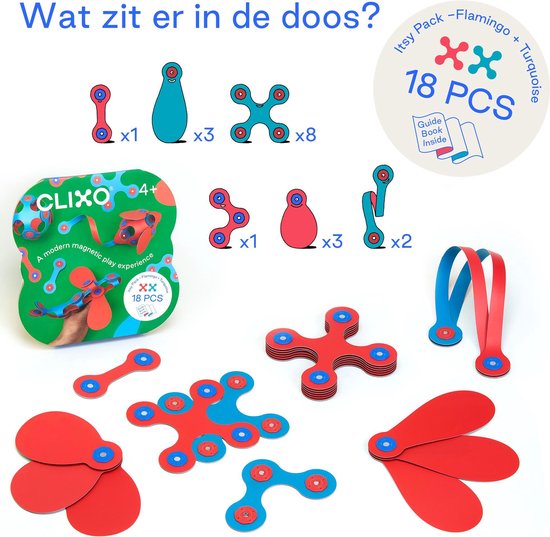 Clixo Rood/ Blauw 18-delig - flexibel magnetisch speelgoed