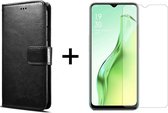 Oppo A12 hoesje bookcase met pasjeshouder zwart wallet portemonnee book case cover - 1x Oppo A12 screenprotector