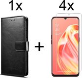 Oppo A91 hoesje bookcase met pasjeshouder zwart wallet portemonnee book case cover - 4x Oppo A91 screenprotector