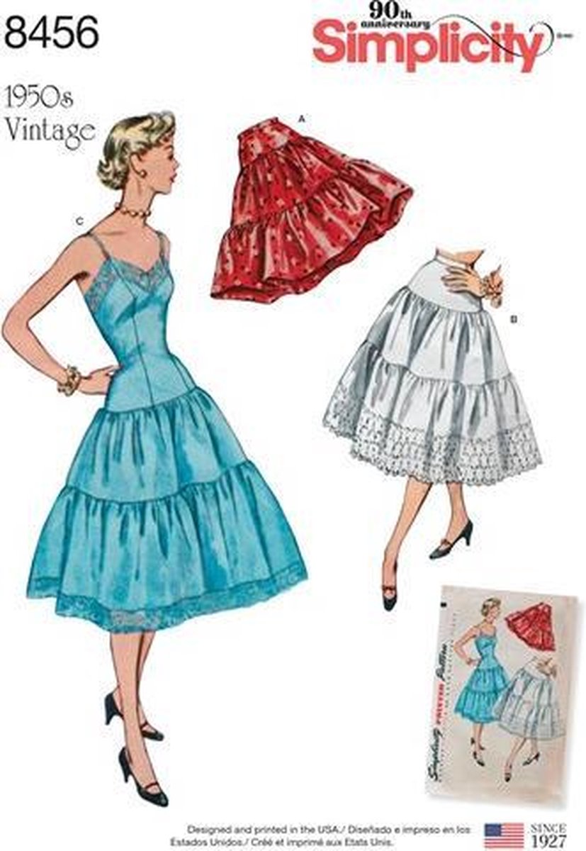 Afbeelding van product Vintage 1950s Petticoats en Slip (Onderjurk) 8456 R5 Naaipatroon Simplicity Maat 40-48