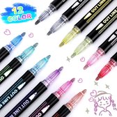 Stiften - Glitterstiften - 12 kleuren Metallic Outline Markers Pennen -12 kleuren