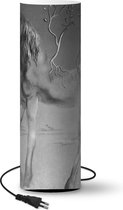 Lamp Eenhoorn - schilderij van Salvador Dali - zwart wit - 50 cm hoog - Ø16 cm - Inclusief LED lamp