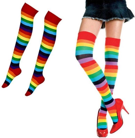 verdund Beg woede Gestreepte gekleurde hoge sokken Regenboog - Kousen maat 37-41 _ Rainbow  socks | bol.com