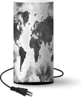 Lamp Wereldkaart met magenta en blauwe verf - zwart wit - 33 cm hoog - Ø16 cm - Inclusief LED lamp